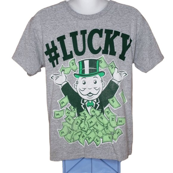 MONOPOLY #LUCKY BOY'S GRAY T SHIRT SIZE MEDIUM - Picture 6 of 6